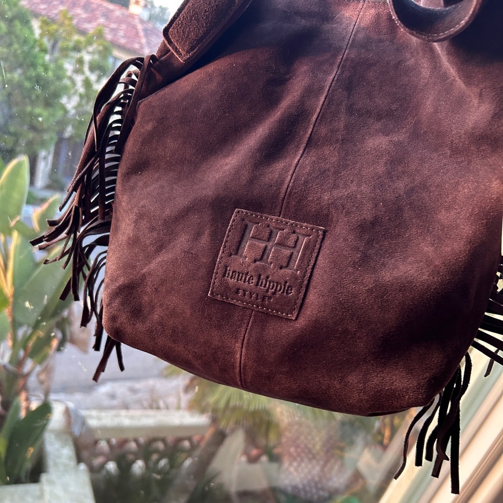Haute Hippie Suede Fringe Bucket Bag, Dark Brown, Boho slouchy design ⭐️NWT⭐️ - Picture 13 of 13